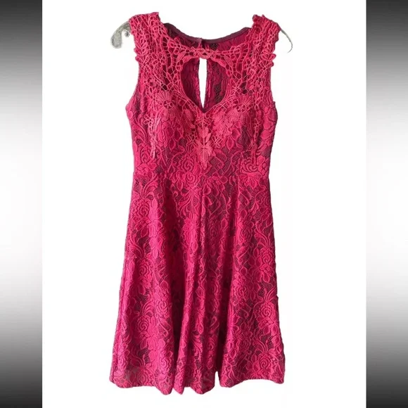 Dark Pink Lace Sleeveless Floral Dress Womens Size Medium Great For Parties - Picture 1 of 11